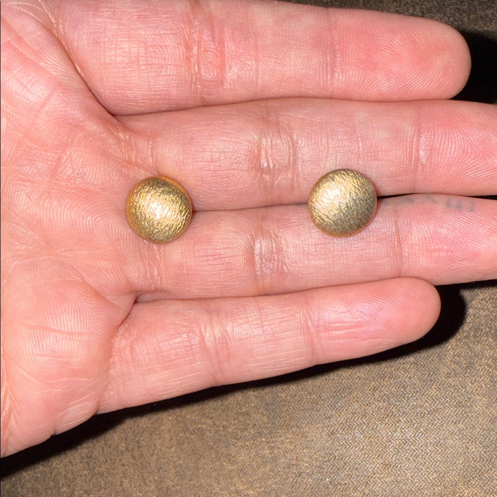 Vintage Round Textured Gold Tone Button Earrings